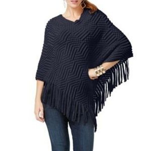 INC Patchwork Fringe Hem Poncho V-Hem Acrylic S/M